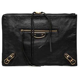 Clutch Balenciaga Black Medium Goatskin Motocross Classic Metallic Edge
