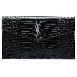 Pouch Uptown Saint Laurent in pelle embossed croc nera