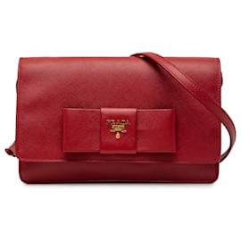 Portafoglio Prada Red Saffiano Lux Bow con tracolla