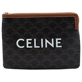 Céline Clutch Celine Small Triomphe de lona revestida marrón