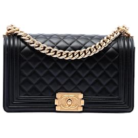 Chanel Black Old Medium Quilted Lambskin Boy Flap