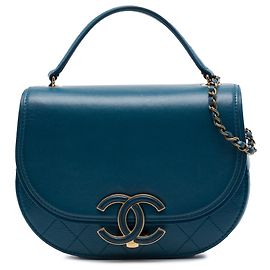 Chanel Blue Small Shiny Calfskin and Quilted Goatskin Coco Curve Flap