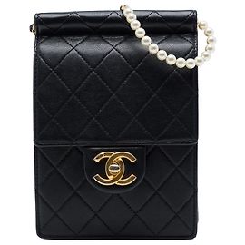 Chanel Black Quilted Lambskin Vertical Chic Pearls Flap