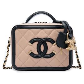 Chanel Vanity Case Small Bicolor Caviar CC Filigree Brown