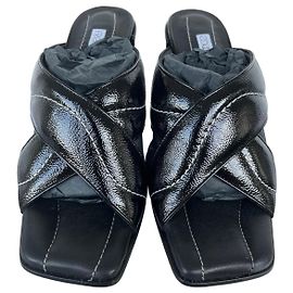 Free Lance Black Patent Leather Block Heel Mules
