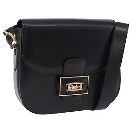 Céline Borsa a tracolla CELINE Horse Carriage in pelle nera e oro Auth 198510