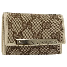 GUCCI GG Canvas Key Case Beige Gold 127048 1147 Auth 198792A