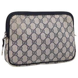 Borsa Clutch GUCCI GG Supreme PVC Leather Navy Gold Tone Auth ep15814