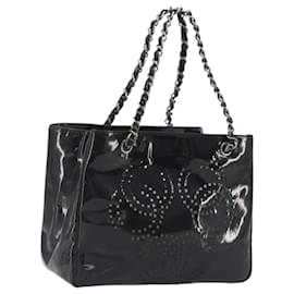 Borsa Tote a catena CHANEL Vernice Nera Argento CC Auth BA14897