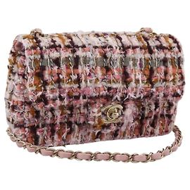 Borsa a tracolla CHANEL Matelasse 20 in tweed rosa con catena e CC tono oro Auth BA148111SM