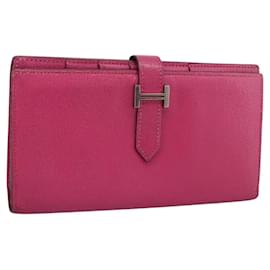 Hermès Portafoglio HERMES Beansufla in pelle rosa argento Auth 198769A