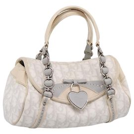 Christian Dior Trotter Canvas Romantic Handtasche PVC Weiß Silber Auth 197513V