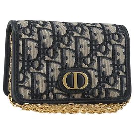 Bolsa de Ombro com Corrente Christian Dior Trotter Canvas Navy Gold Auth 196933M