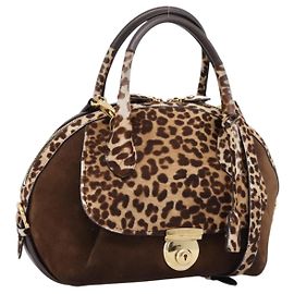 Borsa Salvatore Ferragamo Gancini in pelle Harako 2way Brown Gold Auth 197007A