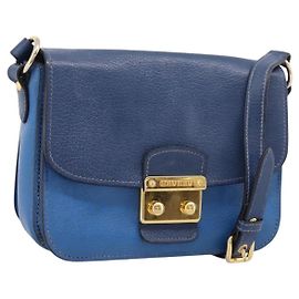Bolso de hombro Miu Miu de cuero azul marino tono dorado Auth 198643A