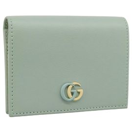 GUCCI GG Marmont Bifold Wallet Leather Green 790055 Auth BA15223M