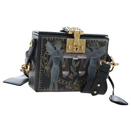 Christian Dior Lockbox Zodiac Bag Leather 2017 limited Black Gold Auth 196246M