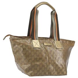 GUCCI GG Canvas GG Crystal Tote Bag Coated Canvas Gold 131230 Auth 196911