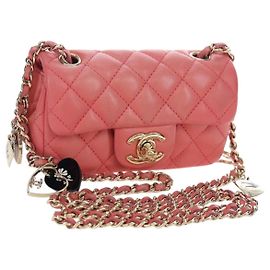 Borsa a catena CHANEL Mini Matelasse 14 Valentine in pelle di agnello rosa CC Auth 196341SAM