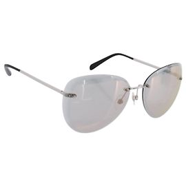 Gafas de sol sin montura CHANEL Metal Gray Silver CC Auth am12308M