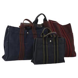 Hermès HERMES Fourre Tout Handtasche aus Baumwolle, 4er-Set, Navy Red gray Auth BA15070