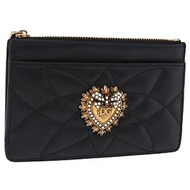 Dolce & Gabbana DOLCE&GABBANA Devotion Kartenetui Medium aus Leder Schwarz Goldfarben Auth BA14822V