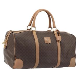 Céline Bolsa Boston CELINE Macadam PVC Couro Marrom Tom Dourado Auth 194119A
