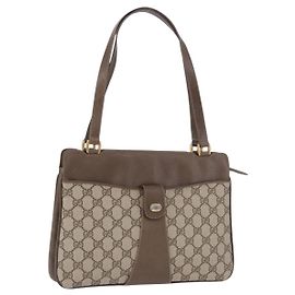 Borsa Tote GUCCI GG Supreme PVC Pelle Beige Tono Oro 86 02 021 Auth 198358