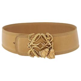 LOEWE Gürtel Leder 32.3'' Beige Gold Auth 196560