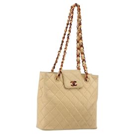 Borsa a tracolla CHANEL Matelasse con catena in pelle d'agnello Beige CC Auth 196671A