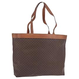 Céline Bolsa Tote CELINE Macadam Canvas PVC Couro Marrom Dourado Auth ka5802
