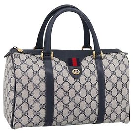 Borsa Boston GUCCI GG Supreme Sherry Line PVC Navy Gold 40 02 007 Auth 198342