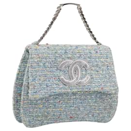 Borsa a mano CHANEL COCO Mark Chain in tweed azzurro e argento CC Auth 197488SAM