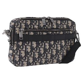 Borsa a tracolla Christian Dior Trotter Canvas Navy Silver Auth 198731V