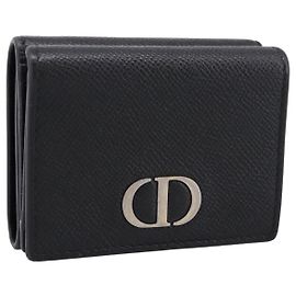 Portafoglio compatto Christian Dior in pelle nera e oro Auth 198767A