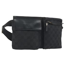 Borsello da vita GUCCI GG Canvas Nero Argento 28566 Auth 194295