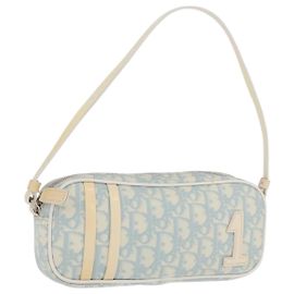 Pouch a mano Christian Dior Trotter Canvas PVC Azzurro Argento Auth ka5724A