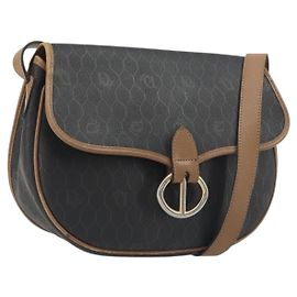 Borsa a tracolla Christian Dior Honeycomb PVC Leather Black Gold Tone Auth BA14833