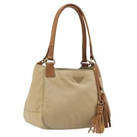 PRADA Tote Bag Nylon Beige Gold Auth 195771V