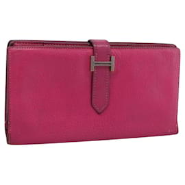 Hermès Portafoglio HERMES Bearn Soufflet in pelle rosa autentico BA15253