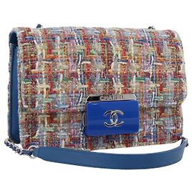 Borsa a tracolla con catena CHANEL Tweed Multicolor Silver CC Auth 196363SM