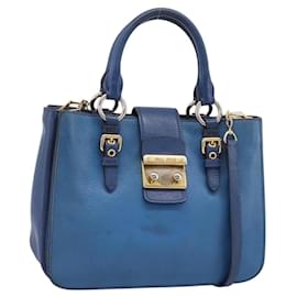Miu Miu Handtasche Leder 2way Blau Goldton Auth 198631A