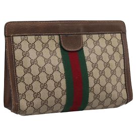 Borsa a pochette GUCCI PARFUMES GG Supreme Web Sherry Line PVC Beige Auth ep15815
