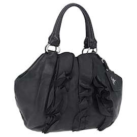 Borsa PRADA in pelle nera argento Auth 198268V