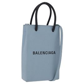 BALENCIAGA Shopping Phone Holder Bag Leather 2way Light Blue 593826 Auth 198722A