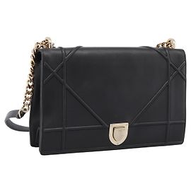 Borsa a tracolla con catena Christian Dior Diorama in pelle nera e oro Auth 198661A
