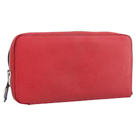 Hermès HERMES Azap Long Silk Inn Long Wallet Leather Red Silver Auth 198763