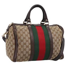 Borsa Boston GUCCI GG Canvas Web Sherry Line 2way Beige Gold 247205 Auth 197515
