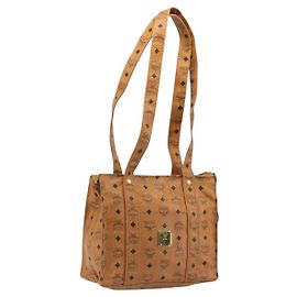 Borsa Tote MCM Vicetos Logogram PVC Pelle Brown Gold Auth 198311