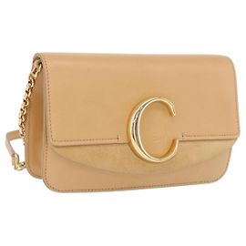 Chloé Bolsa de ombro Chloe C Chain em couro bege tom dourado Auth am12374V